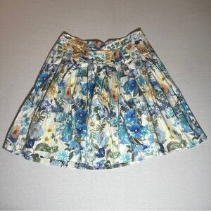 Talbots Cotton Floral Pleated A Line Wildflower Blue + Yellow on White, Sz 14
